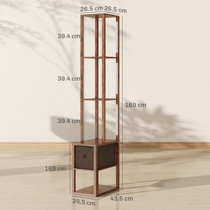 Floor Lamp with Shelves, LED Standing Lamp with Fabric Drawer, Brown