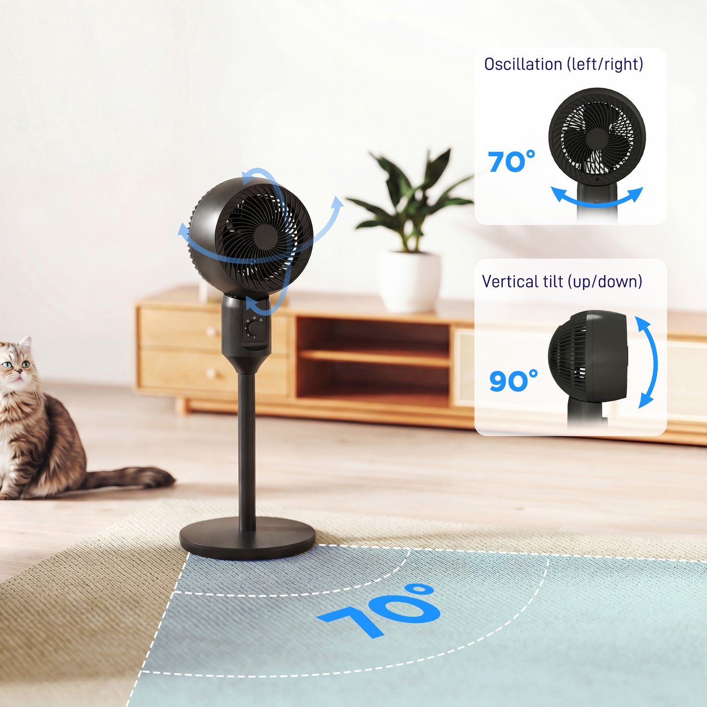 9" Pedestal Cooling Fan with Adjustable Speed, Black