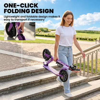 Foldable Kick Scooter with Height Adjustable Handlebar, One-click Folding Adult Scooters with 200 mm Big Wheels, Shock Absorption, ABEC-7 Bearings, Dual Brake System, Aluminium Frame, Purple