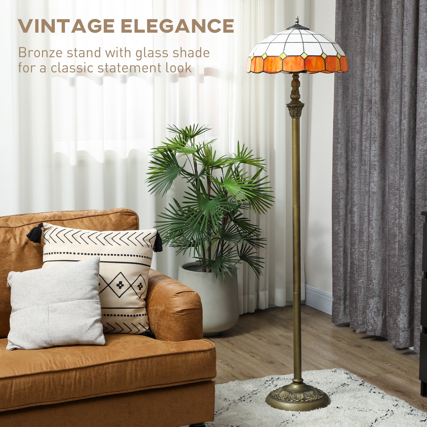 Floor Lamp with Handcrafted Stained Glass Shade, Vintage Standing Lamp