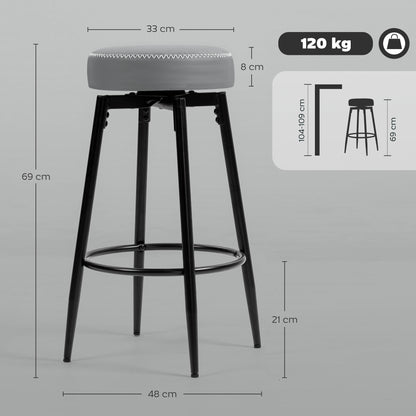 Swivel Bar Stools Set of 2, PU Leather Barstools with Footrest