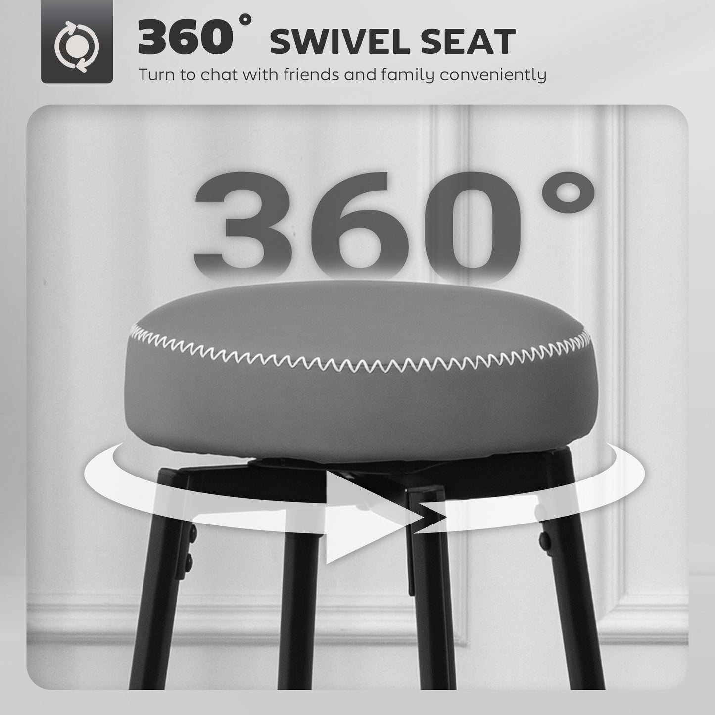 Swivel Bar Stools Set of 2, PU Leather Barstools with Footrest