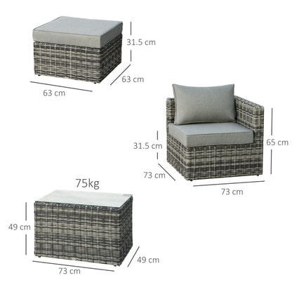 2 Seater Rattan Garden Furniture Set w/ Tall Glass-Top Table Aluminium Frame Balcony Set, Mixed Grey