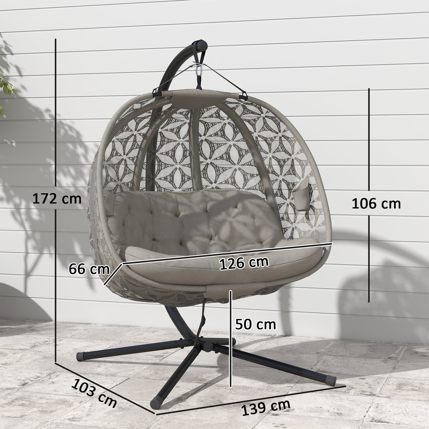 Double Hanging Swing Chair w/ Stand & Cup Holders, Brown
