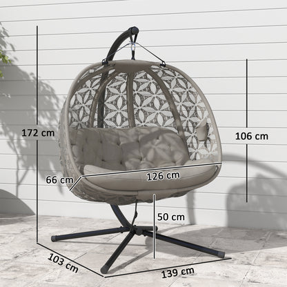 Double Hanging Swing Chair w/ Stand & Cup Holders, Brown