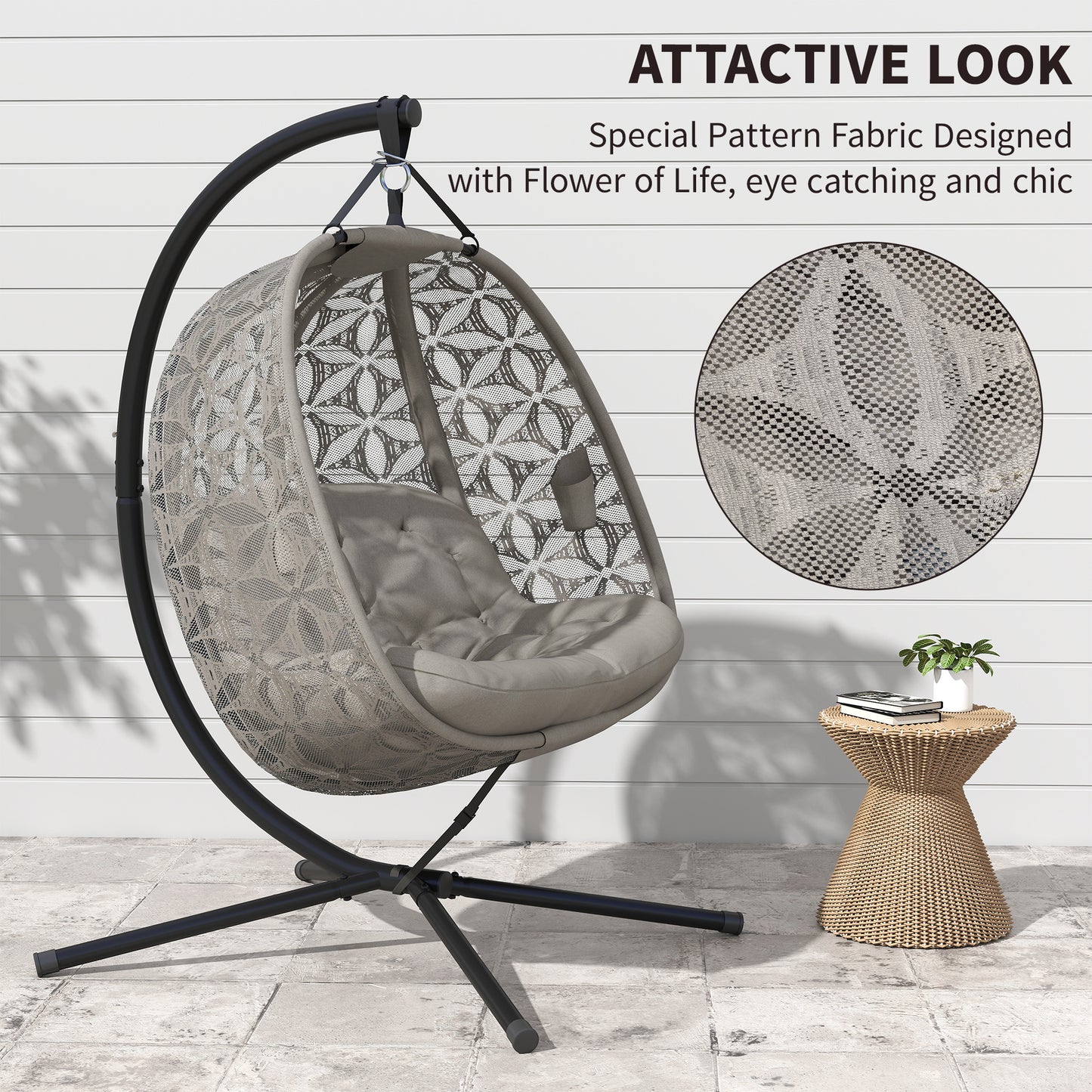 Double Hanging Swing Chair w/ Stand & Cup Holders, Brown