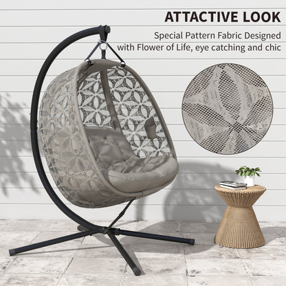 Double Hanging Swing Chair w/ Stand & Cup Holders, Brown