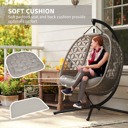 Double Hanging Swing Chair w/ Stand & Cup Holders, Brown