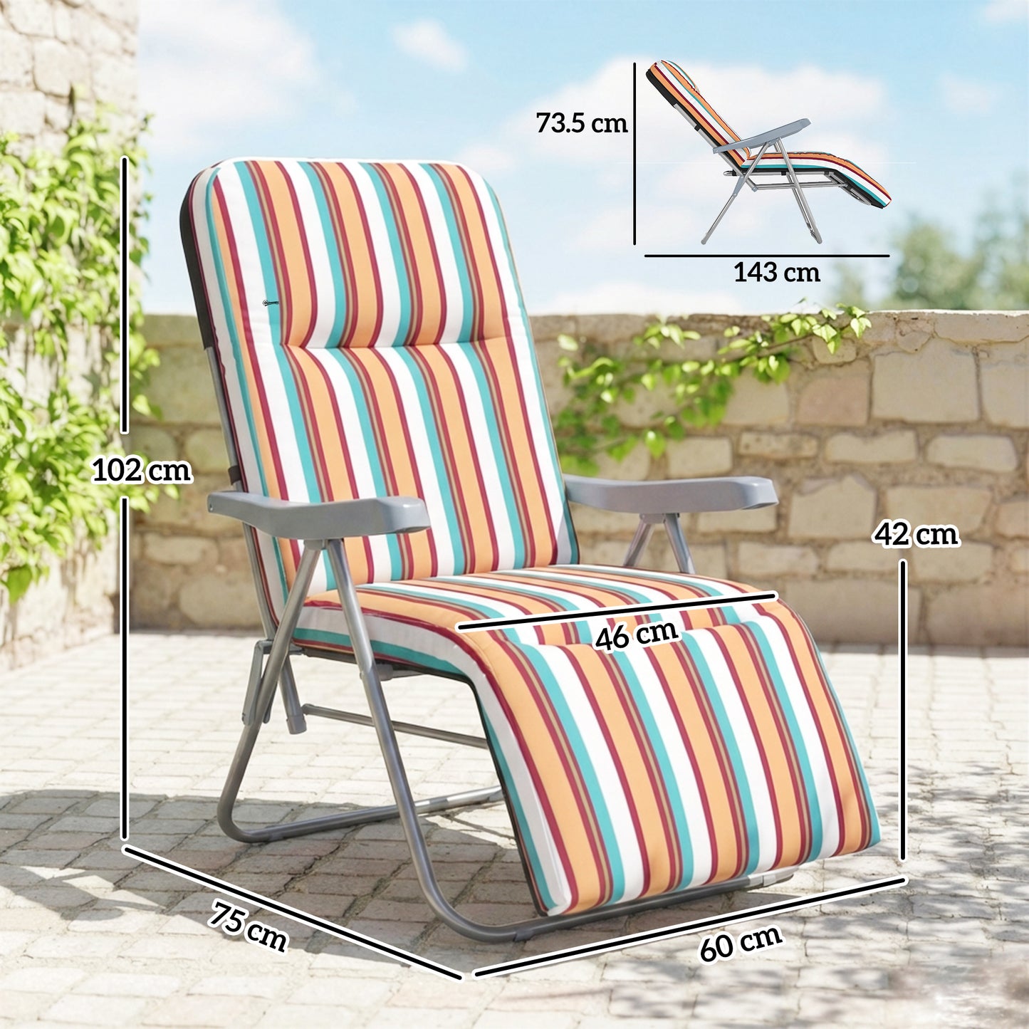 Set of 2 Adjustable Sun Lounger Recliner Reclining Seat Multicolour