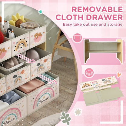 3-Tier Toy Organiser Shelf with 9 Storage Boxes for Bedroom Yellow