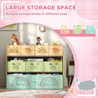 3-Tier Toy Organiser Shelf with 9 Storage Boxes for Bedroom Yellow