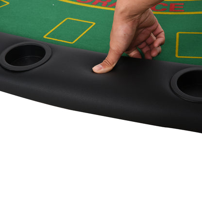7 Player Poker Table, 182 cm Folding Blackjack Table with Chip Tray, Cup Holders, Padded Rails, Portable Half-shape Card Game Tables with Felt Top and Metal Base, Green
