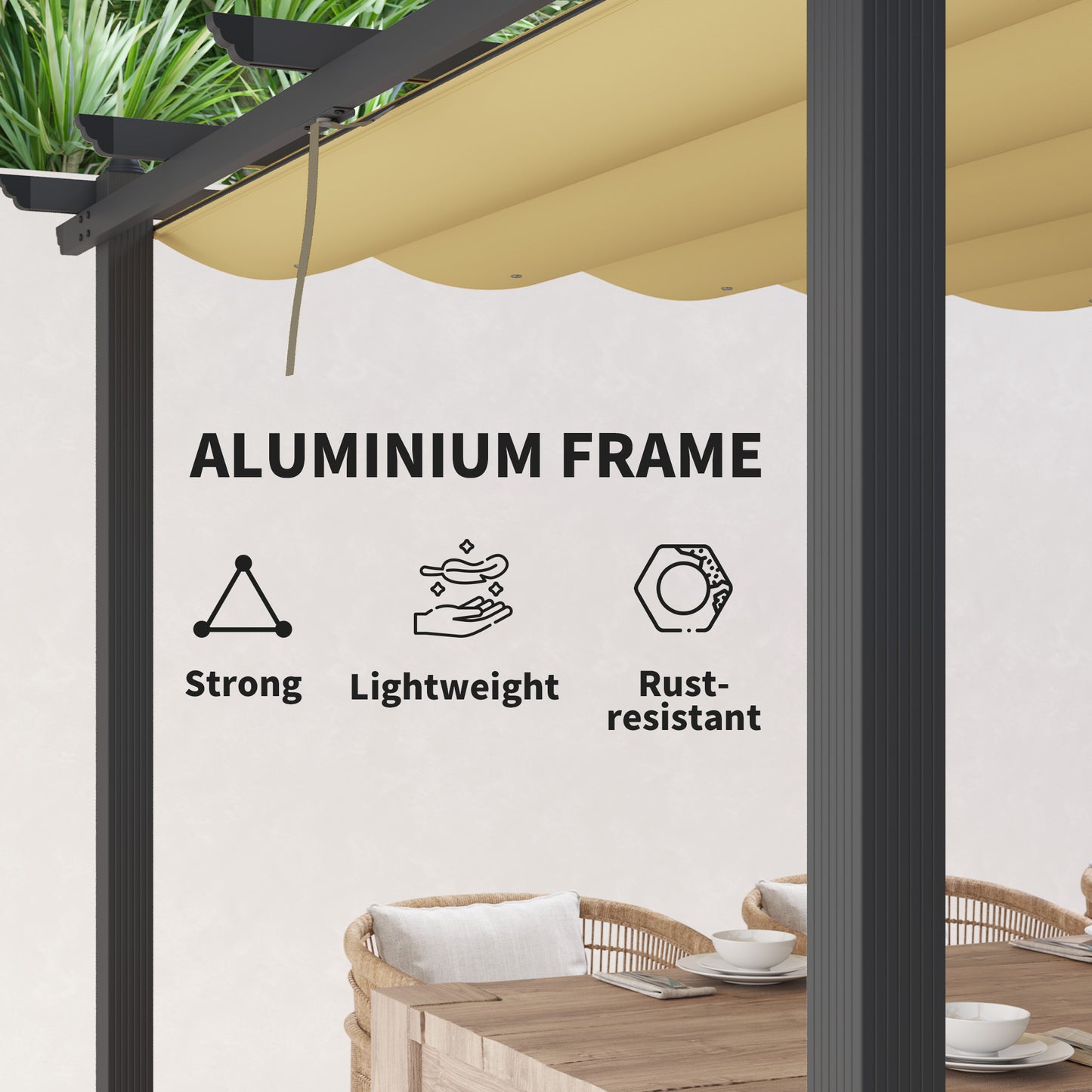 3 x 3(m) Aluminium Pergola with Retractable Roof, Garden Gazebo Khaki