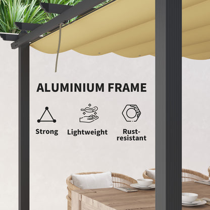 3 x 3(m) Aluminium Pergola with Retractable Roof, Garden Gazebo Khaki