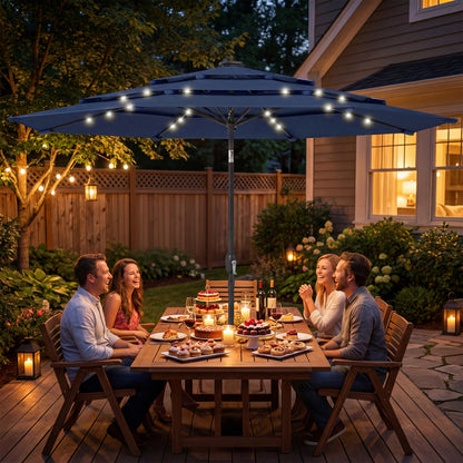 2.8 m Garden Parasol Umbrella with Light, Patio Umbrella, Navy Blue