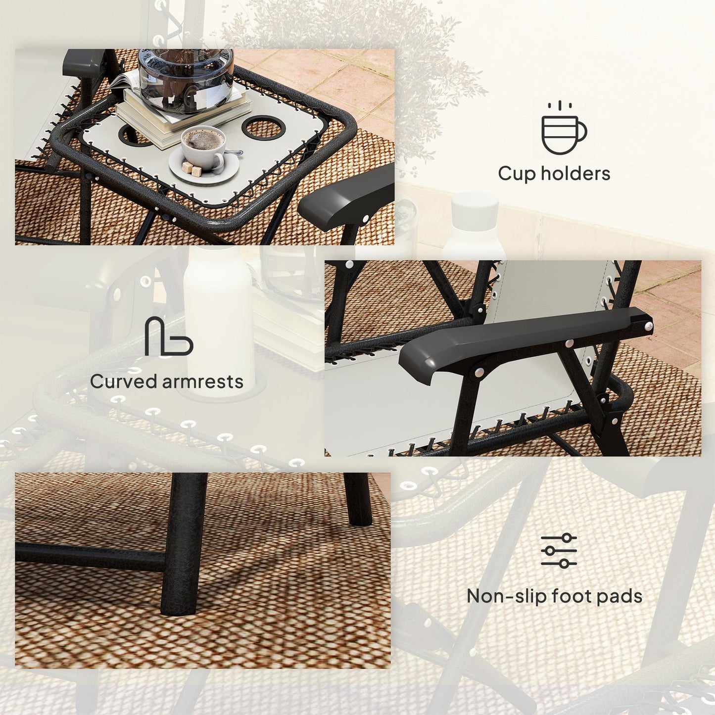 3 Pieces Folding Garden Bistro Set with Cup Holders, Cream White