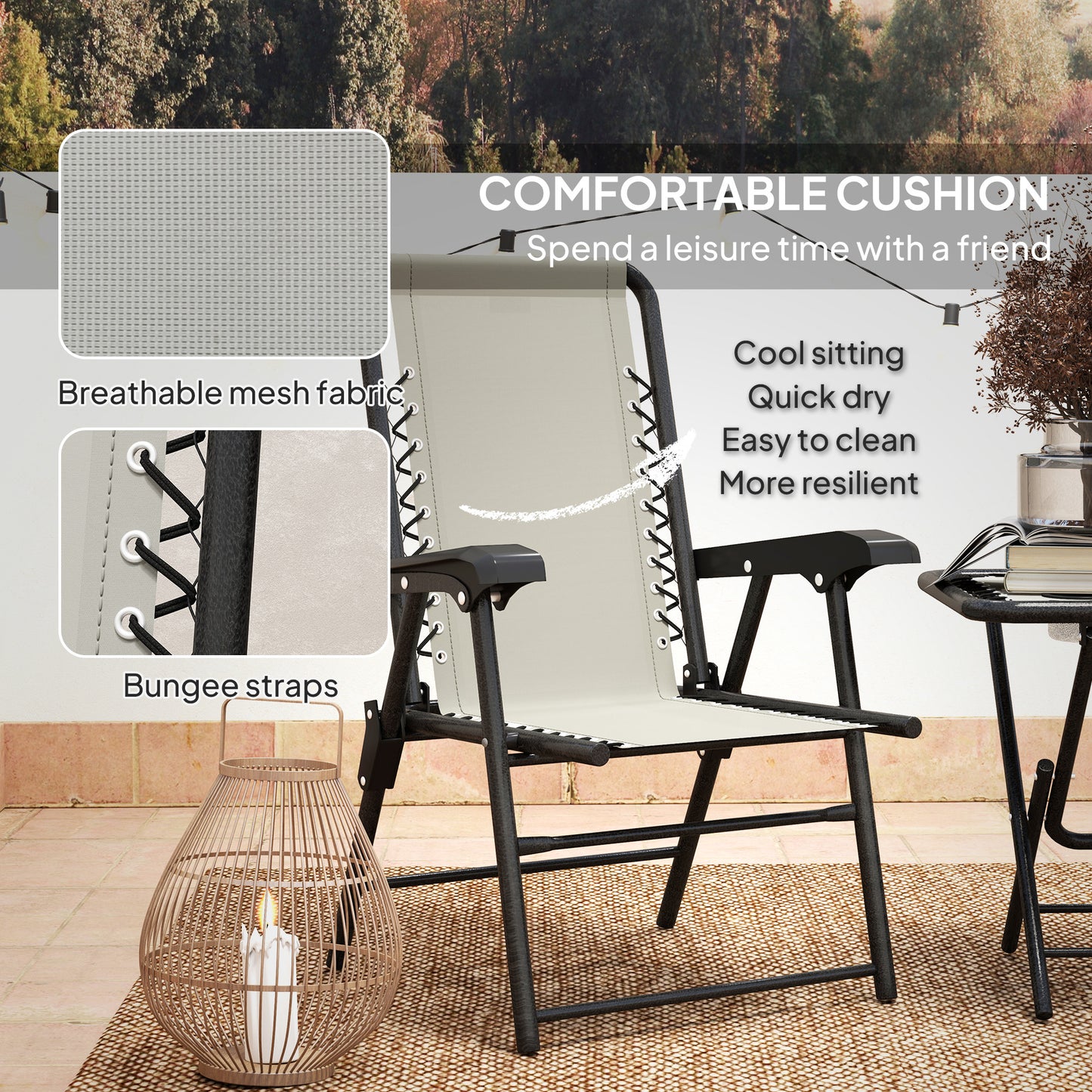 3 Pieces Folding Garden Bistro Set with Cup Holders, Cream White
