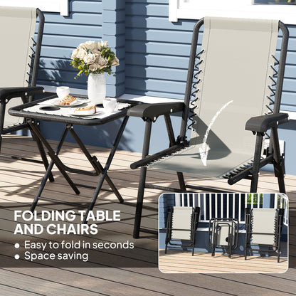 3 Pieces Folding Garden Bistro Set with Cup Holders, Cream White