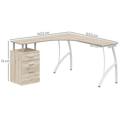 L-Shaped Corner PC Desk Table w/ Drawer Home Office Workstation, Oak