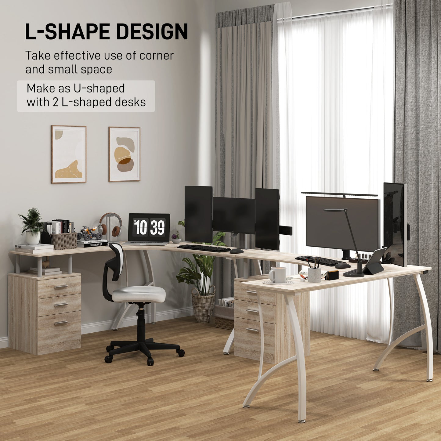 L-Shaped Corner PC Desk Table w/ Drawer Home Office Workstation, Oak