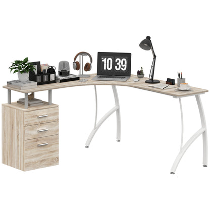 L-Shaped Corner PC Desk Table w/ Drawer Home Office Workstation, Oak