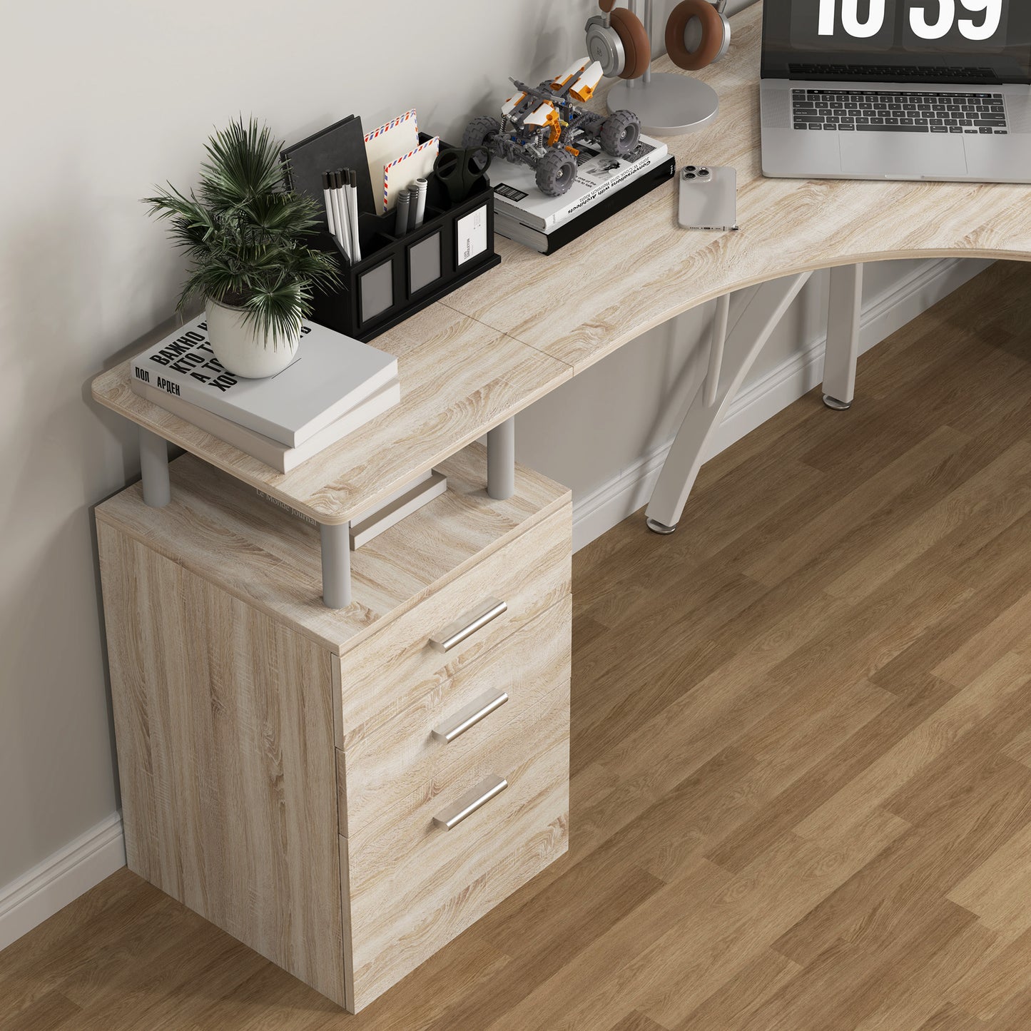 L-Shaped Corner PC Desk Table w/ Drawer Home Office Workstation, Oak