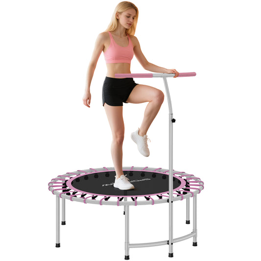 40" Fitness Trampoline, Mini Rebounder Trampoline for Adults with 5-Level Adjustable Handle, Indoor Exercise Bungee Rebounder, Max Load 100KG, Purple