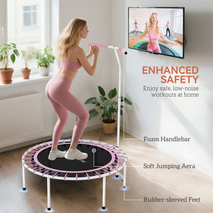 40" Fitness Trampoline, Mini Rebounder Trampoline for Adults with 5-Level Adjustable Handle, Indoor Exercise Bungee Rebounder, Max Load 100KG, Purple