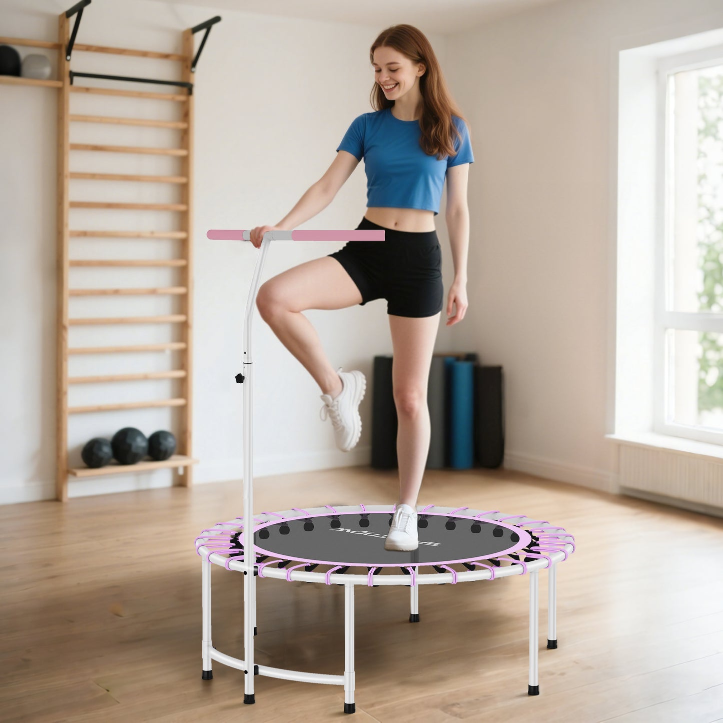 40" Fitness Trampoline, Mini Rebounder Trampoline for Adults with 5-Level Adjustable Handle, Indoor Exercise Bungee Rebounder, Max Load 100KG, Purple