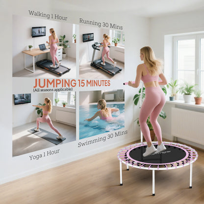 40" Fitness Trampoline, Mini Rebounder Trampoline for Adults with 5-Level Adjustable Handle, Indoor Exercise Bungee Rebounder, Max Load 100KG, Purple