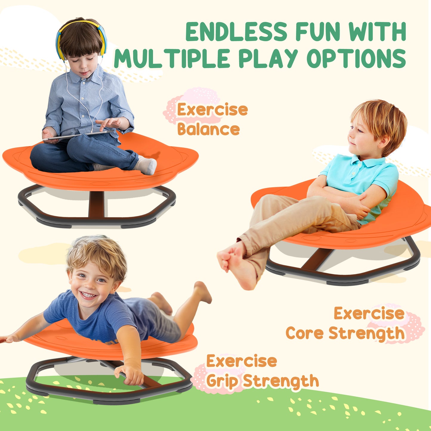Planet-Shaped Kids Swivel Chair, Sensory Spinning Chair, Orange