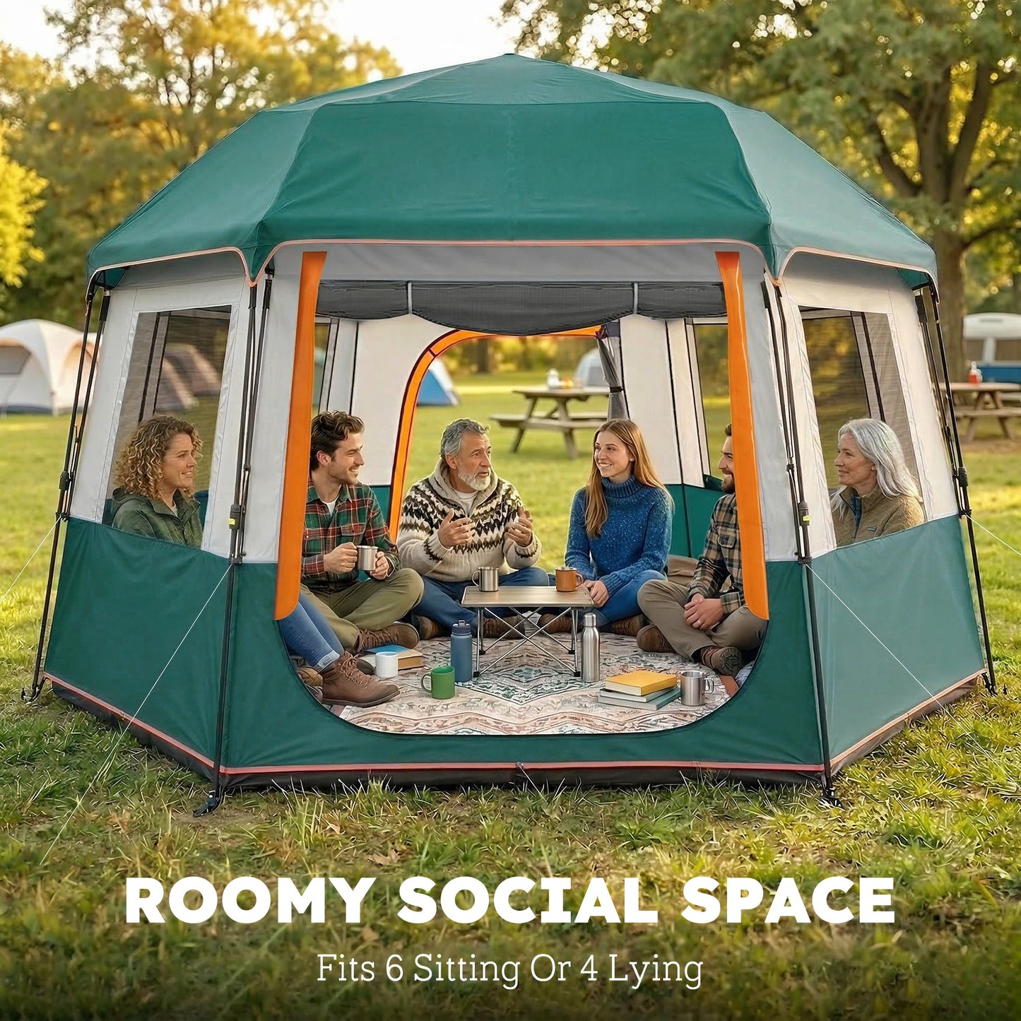 Camping Tent 3000mm Waterproof 4-6  Person Green