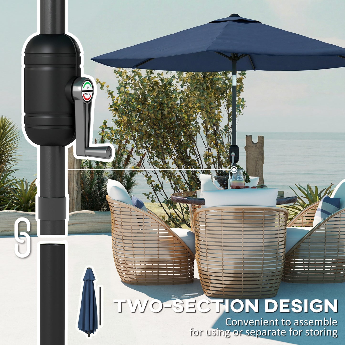 2.6M Garden Parasol Umbrella with Aluminium Pole, Tilt, Navy Blue