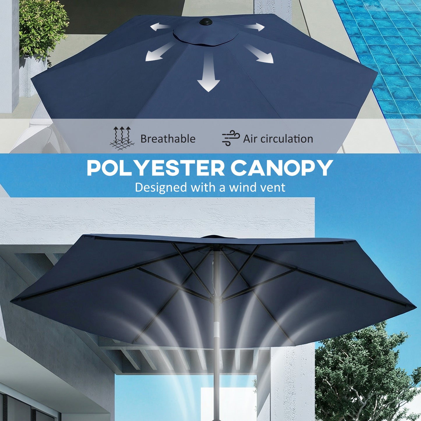 2.6M Garden Parasol Umbrella with Aluminium Pole, Tilt, Navy Blue