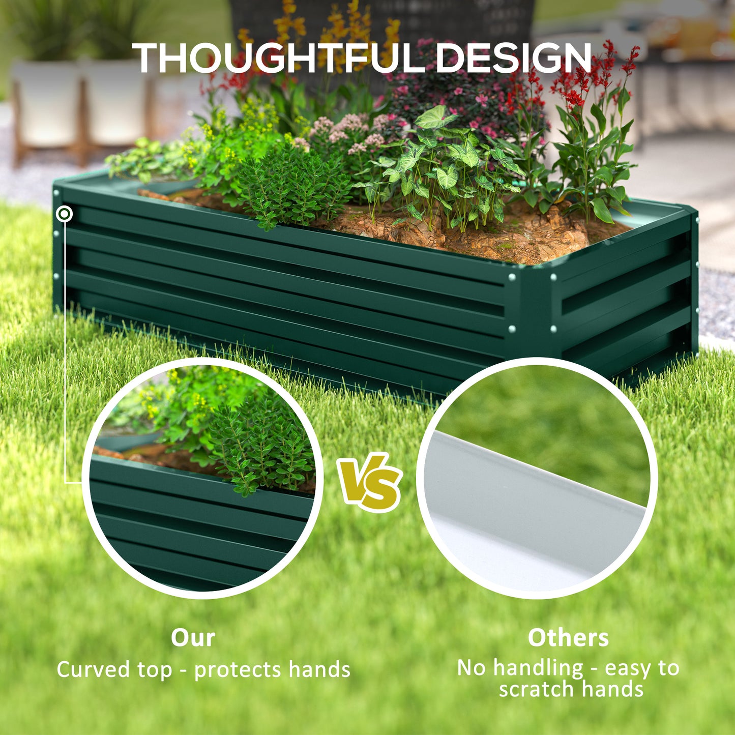 Raised Garden Bed Elevated Planter Box for Flowers Green