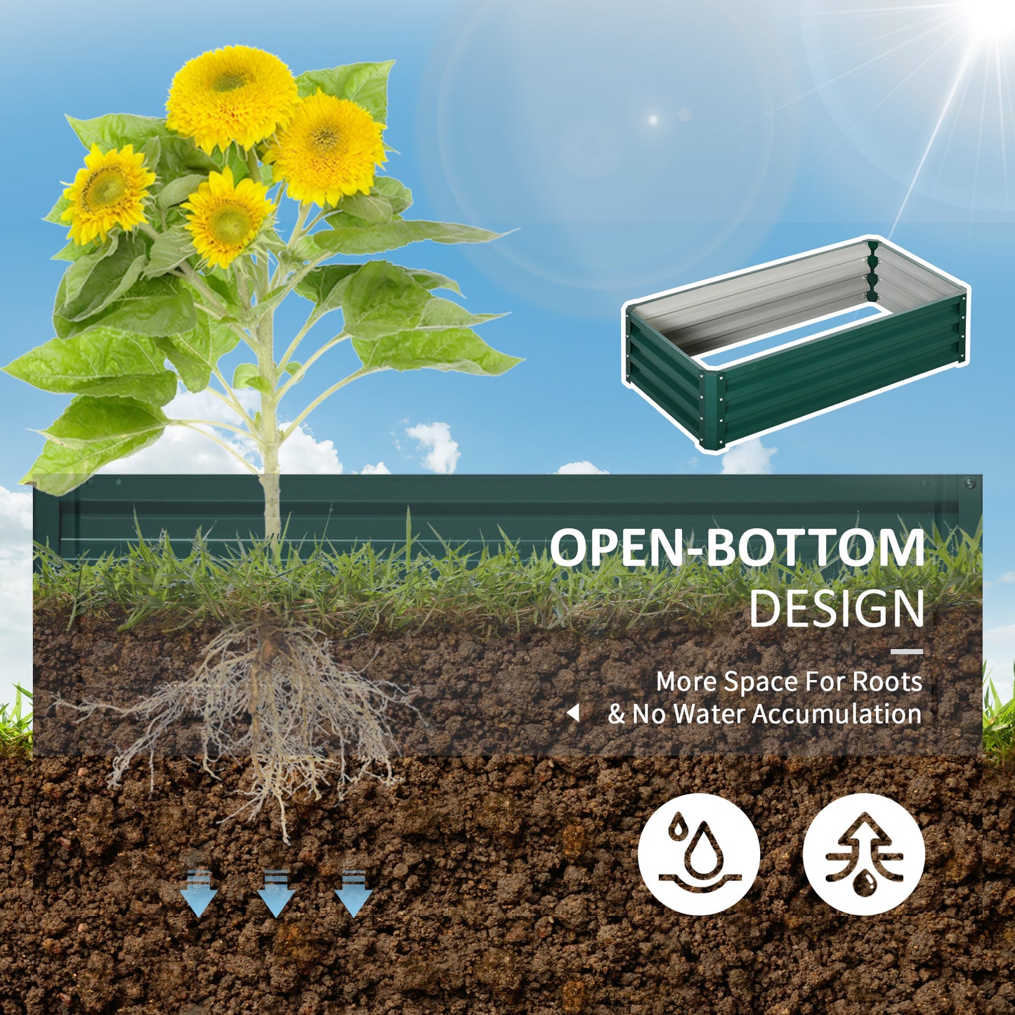 Raised Garden Bed Elevated Planter Box for Flowers Green