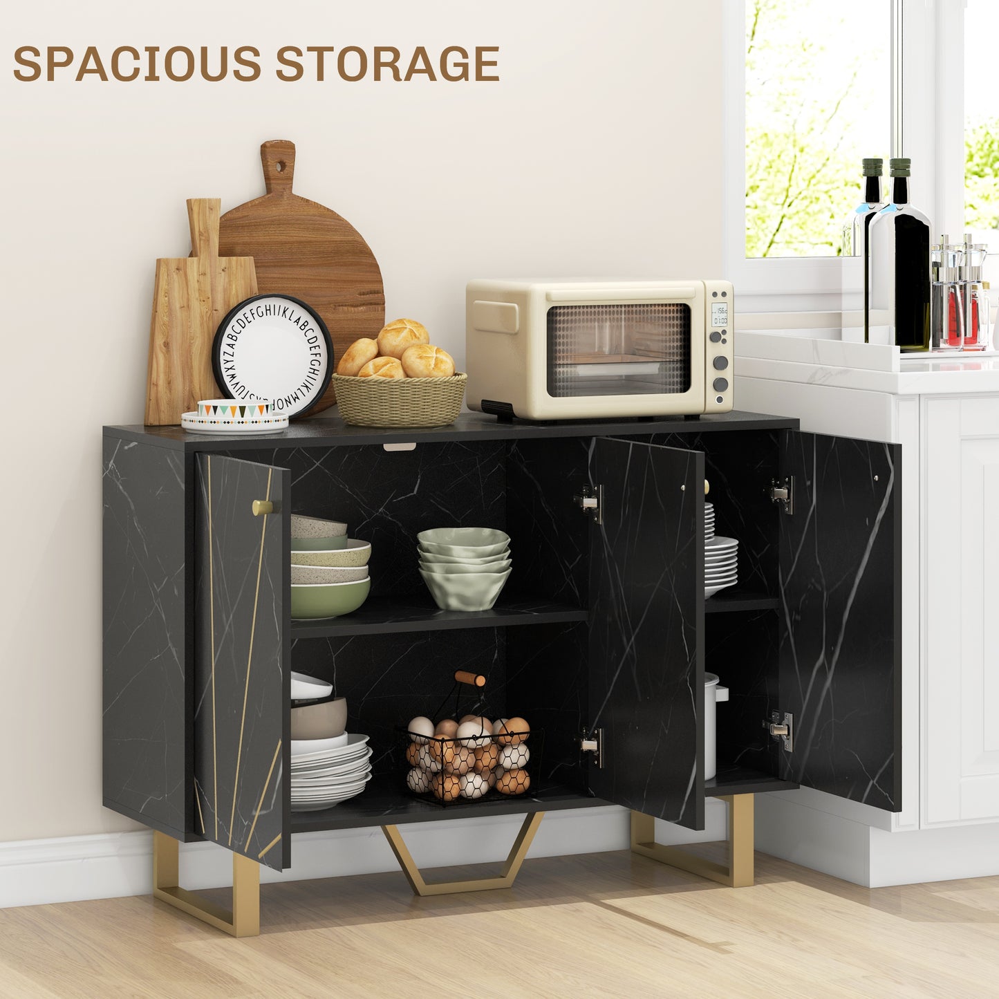 Sideboard Storage Cupboard with Metal Legs for Living Room, Black