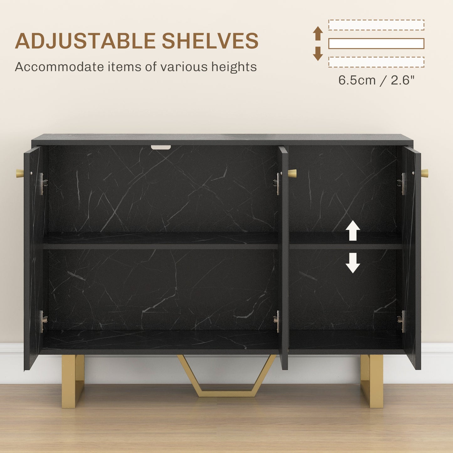 Sideboard Storage Cupboard with Metal Legs for Living Room, Black