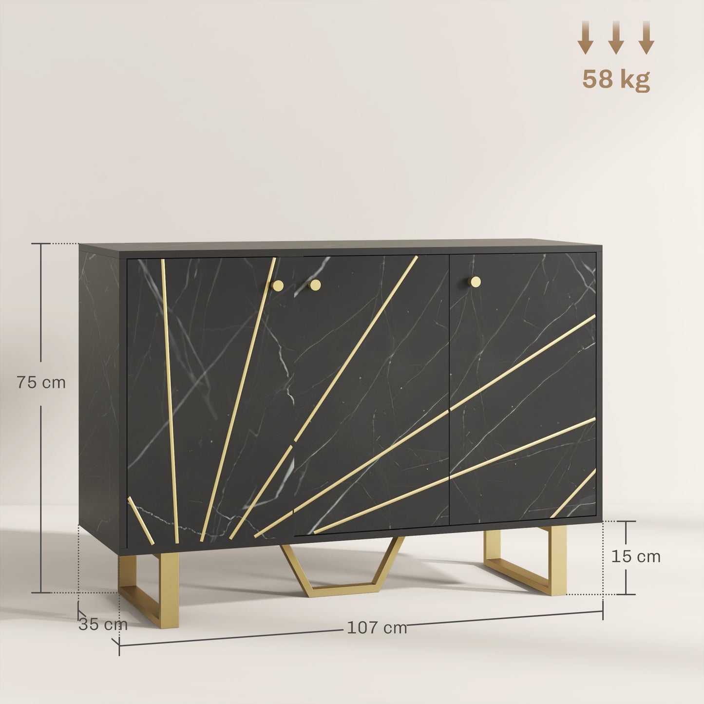 Sideboard Storage Cupboard with Metal Legs for Living Room, Black
