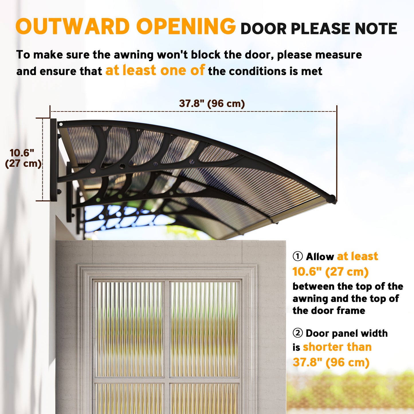 Door Canopy Outdoor Awning Rain Shelter for Window Porch, Brown