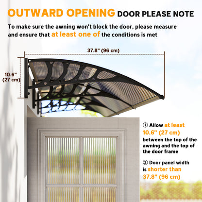 Door Canopy Outdoor Awning Rain Shelter for Window Porch, Brown