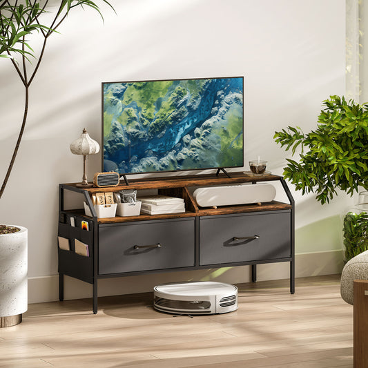 TV Stand Cabinet with 2 Foldable Drawers, Rustic Brown