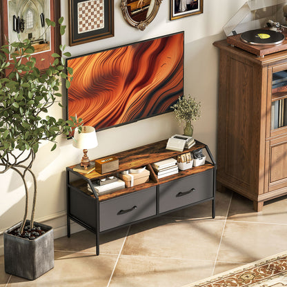 TV Stand Cabinet with 2 Foldable Drawers, Rustic Brown