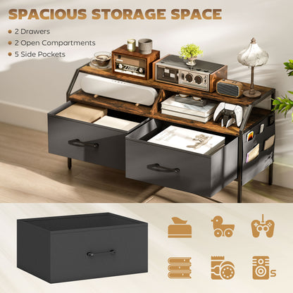 TV Stand Cabinet with 2 Foldable Drawers, Rustic Brown