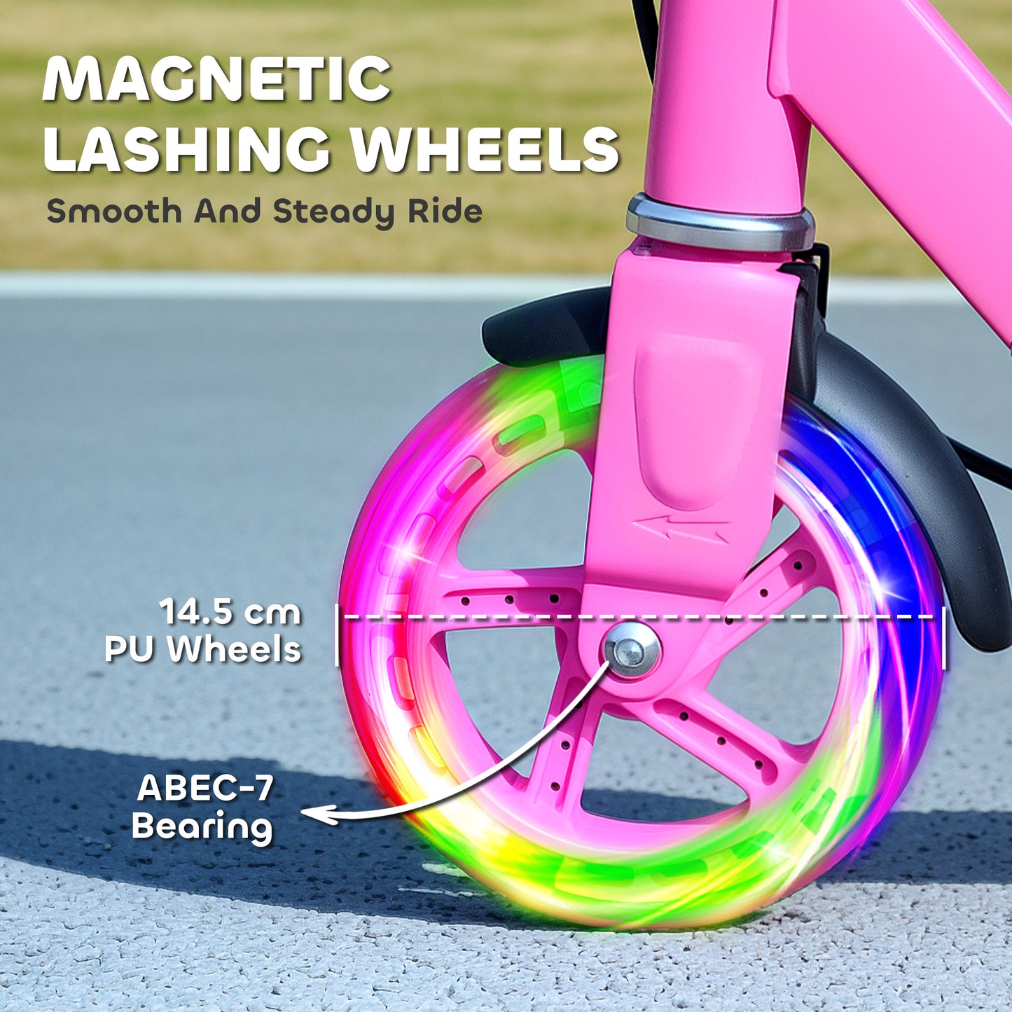 Scooter for Kids, Folding Kick Scooter w/ Adjustable Handle, Pink