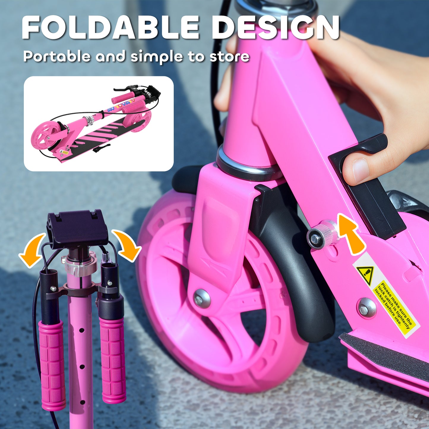 Scooter for Kids, Folding Kick Scooter w/ Adjustable Handle, Pink