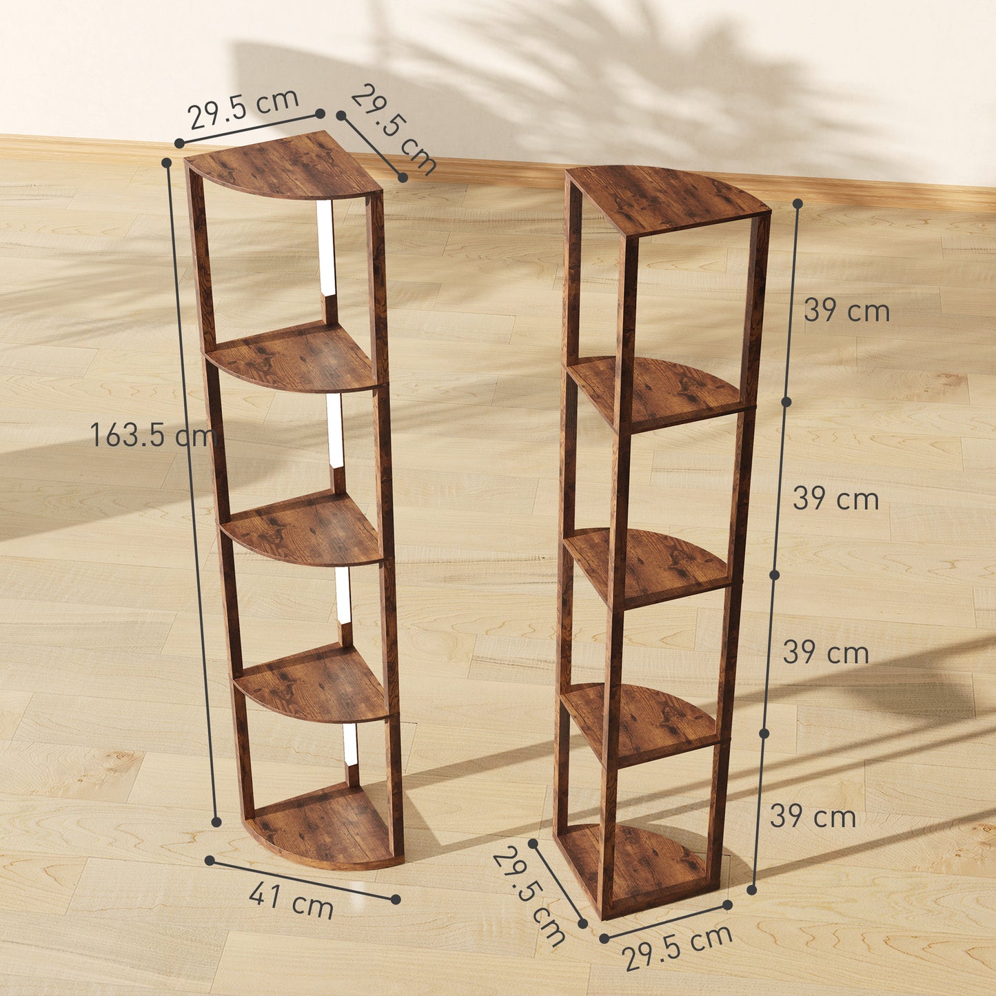 Corner Floor Lamp with Dimmable Warm White LED Light, Rustic Brown