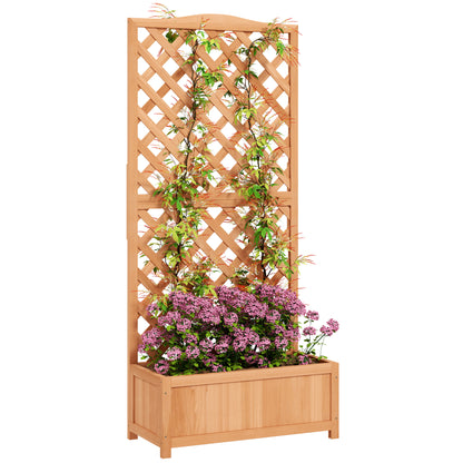 Garden Wooden Planter Box with Trellis Flower Raised Bed Brown