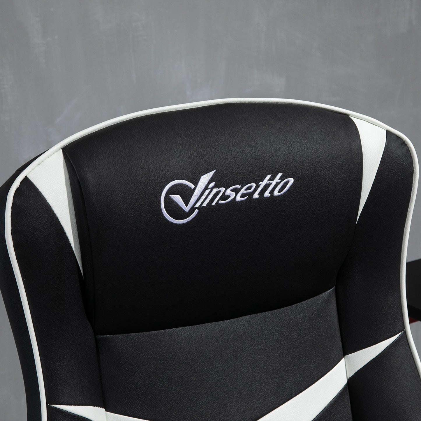 Gaming Chair Ergonomic Computer Chair Home Office Desk Swivel Chair w/ Adjustable Height Pedestal Base PVC Leather, Black & White