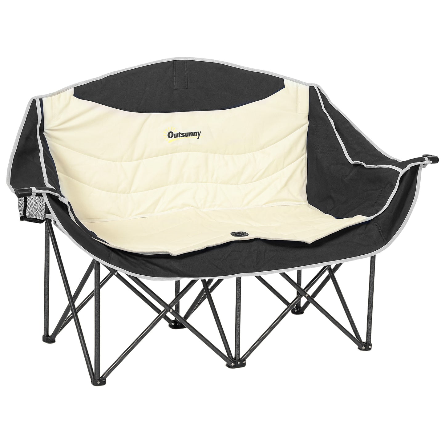 Double Camping Chair for Adults with Armrests, Cup Holders, Khaki